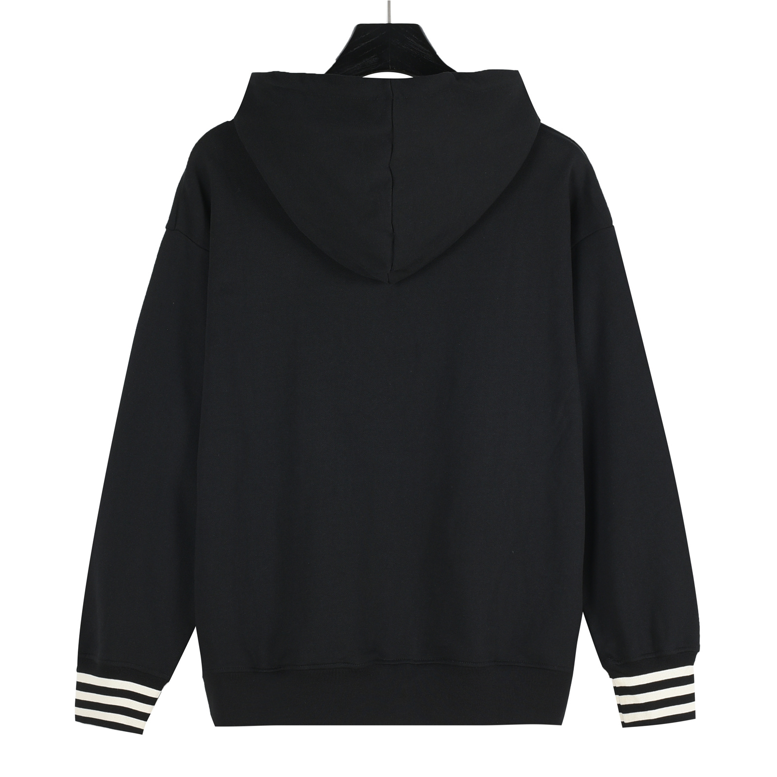 Prada/普拉达 25Fw 徽标刺绣袖口条纹连帽卫衣黑色 杏色