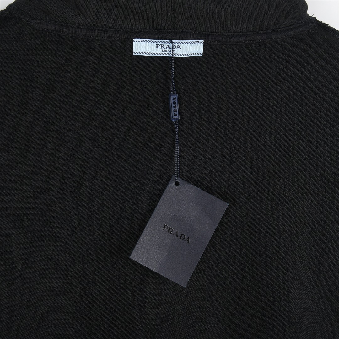 Prada/普拉达 25Fw 徽标刺绣袖口条纹连帽卫衣黑色 杏色