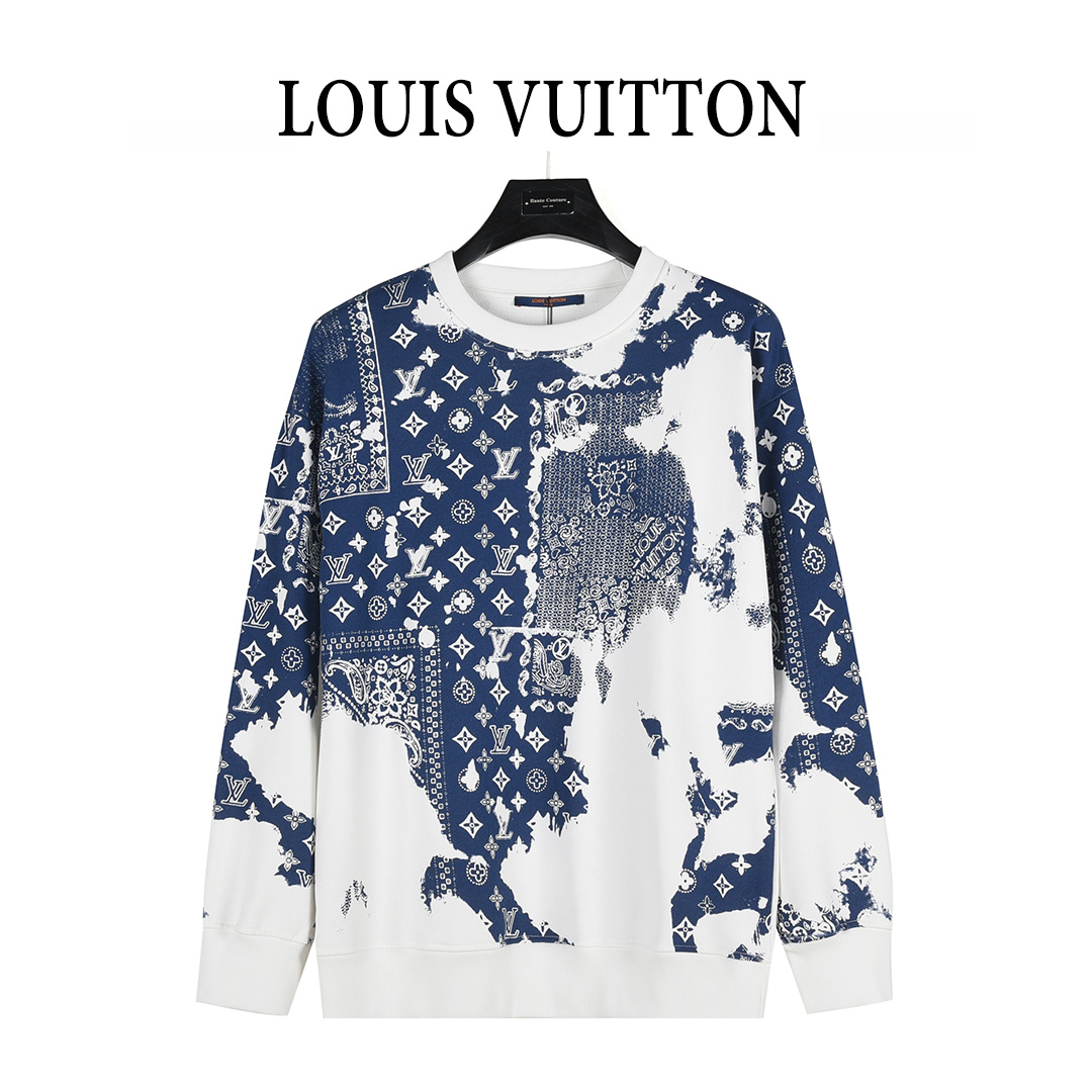 本地自取: (支持放店) Louis Vuitton/路易威登 25Fw 腰果花系列圆领卫衣 购买,对色定染面料、水浆扎染印花工艺、圆领宽松版型、全套带芯片辅料! 采用定制26s双纱无尘棉面料,采用1×2双纱螺纹,克重420g.对版定染卡其色, 多维度测试对比色差问题,调测最终还原效果.巴素兰处理定染色, 皂洗色牢高品质要求.成色饱和度高、成品色调处理还原到位; 面料定织同缸定染的,无色差.超级喜欢这款扎染卫衣, 还有点类腰采用精密模具印花效果,高工艺定位在货, 衣肩服‬缝链后接‬幅采内用‬包0.8cm捆条, 特拉种‬捆机器边双‬锁链包线‬缝纯棉制定‬面料,当季重磅单品! 颜色:黑色、白色