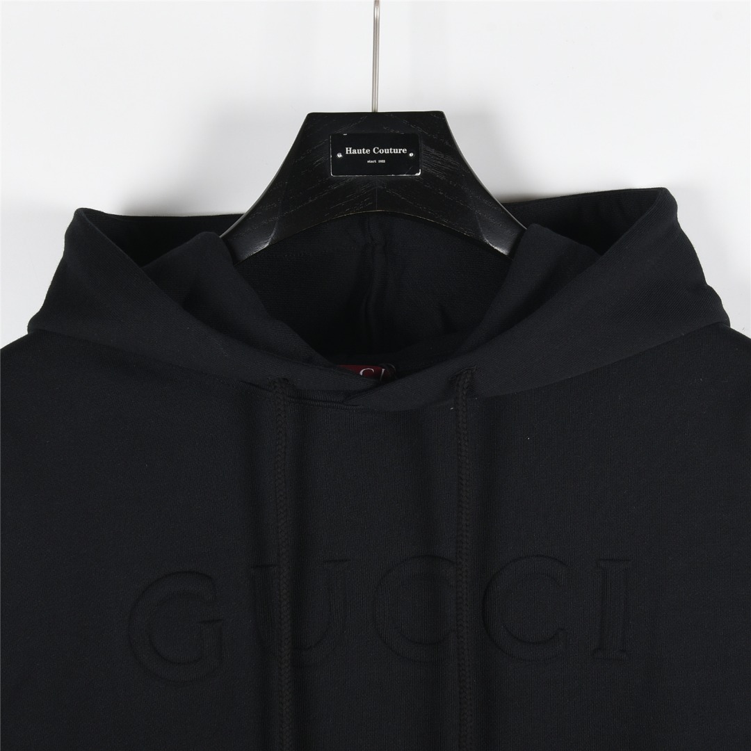 Gucci/古驰 25Fw 立体浮雕压花字母logo连帽卫衣杏色 黑色