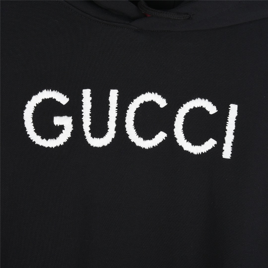 Gucci/古驰 25Fw 刺绣字母连帽卫衣英文字母刺绣连帽卫衣 杏色 黑色