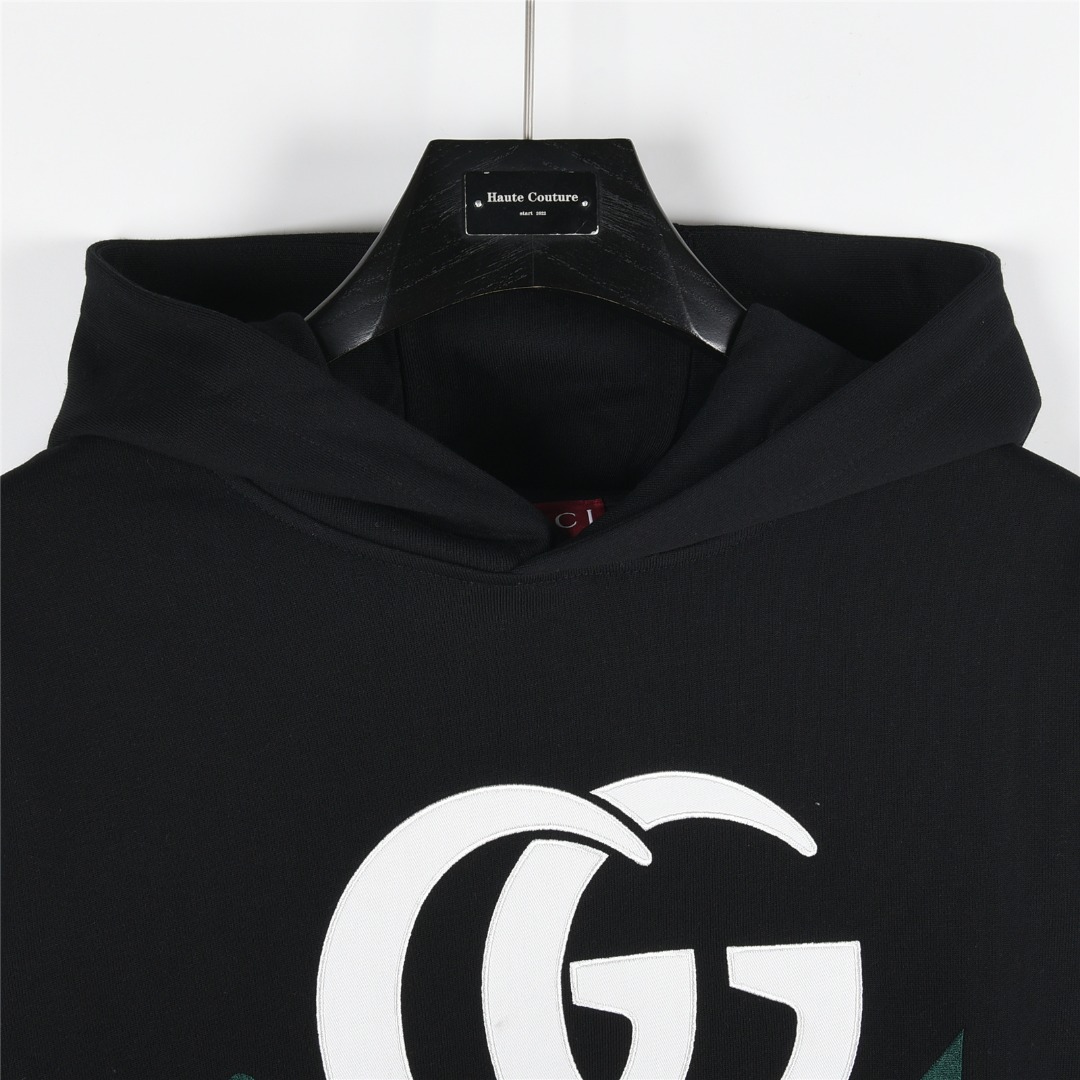 Gucci/古驰 25Fw 双G字母logo印花连帽卫衣 杏色 黑色