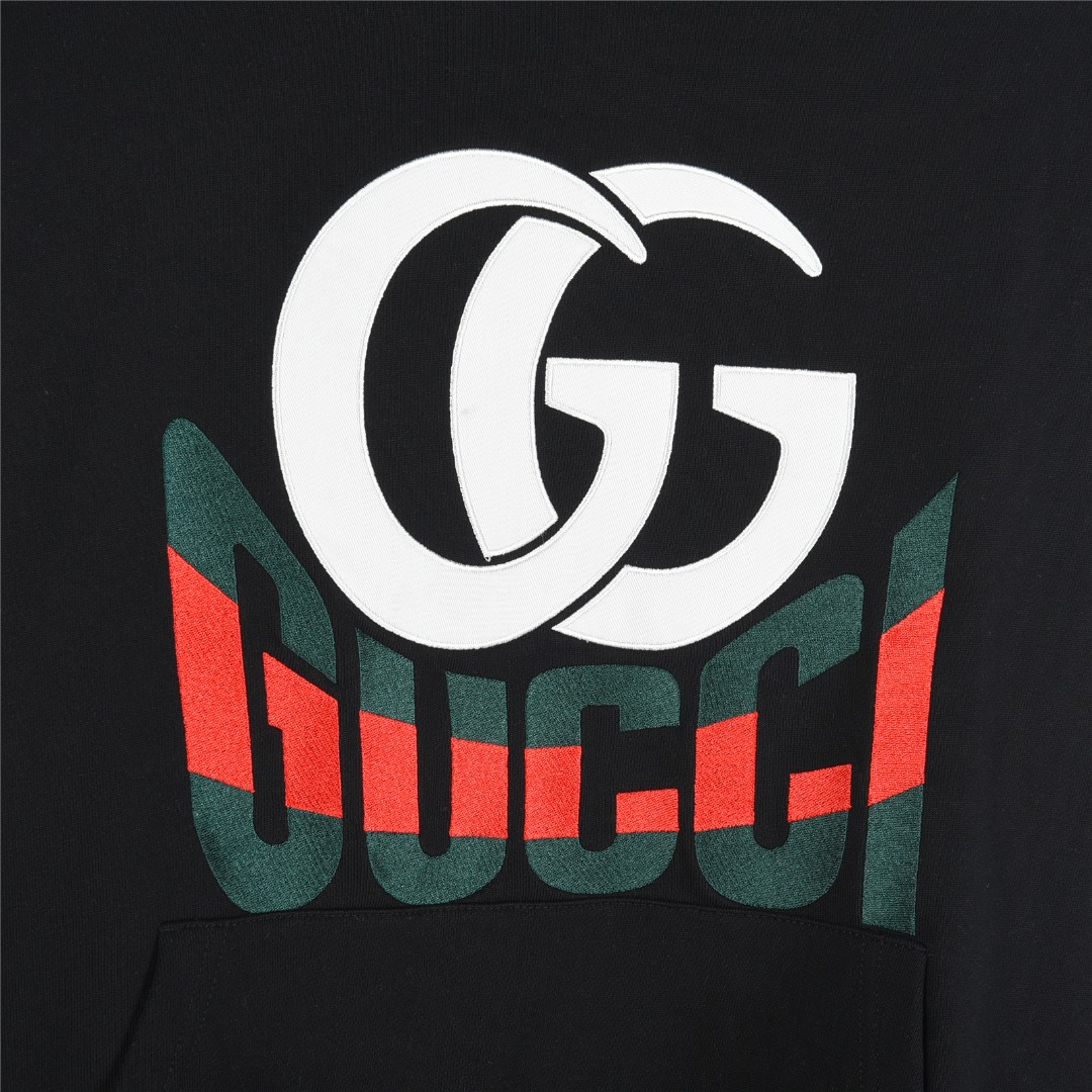 Gucci/古驰 25Fw 双G字母logo印花连帽卫衣 杏色 黑色