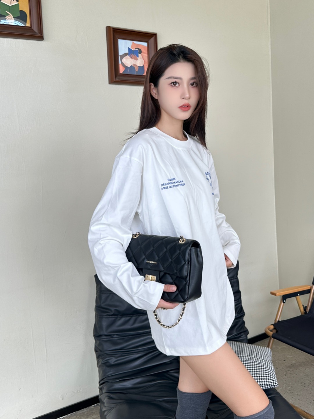 Louis Vuitton/路易威登 25Fw 梦想家涂鸦标语印花长袖T恤 上身效果#