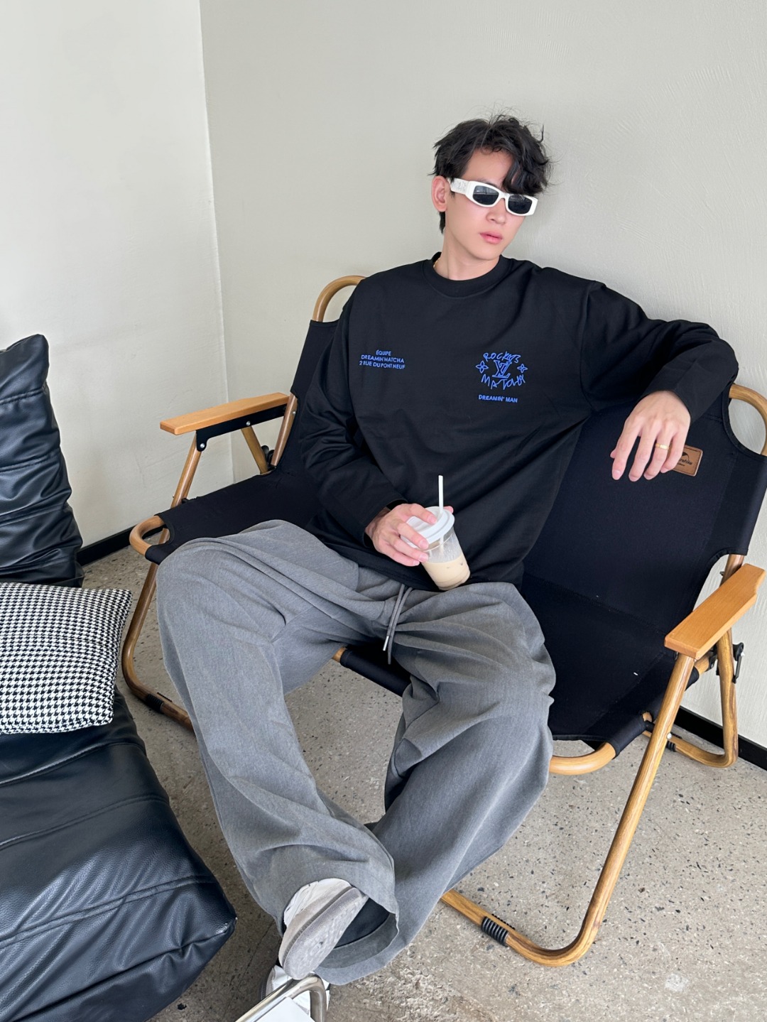 Louis Vuitton/路易威登 25Fw 梦想家涂鸦标语印花长袖T恤 上身效果#