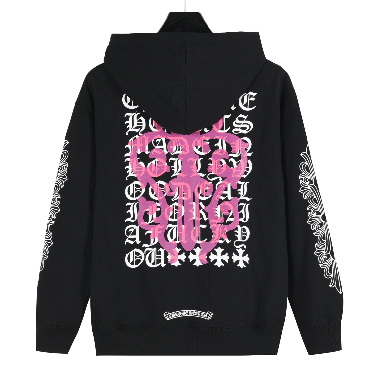 Chrome Hearts/克罗心 经典紫色宝剑梵文手袖十字架印花连帽卫衣 白色 黑色-Chinese UA Cheap High Quatity Brand Clothes Bags handbags Sneakers wholesale wholesaler seller from China Factory suppliers Fashion Clothing Shoes best Quality Beautiful Price Chrome Hearts/克罗心 经典紫色宝剑梵文手袖十字架印花连帽卫衣 白色 黑色