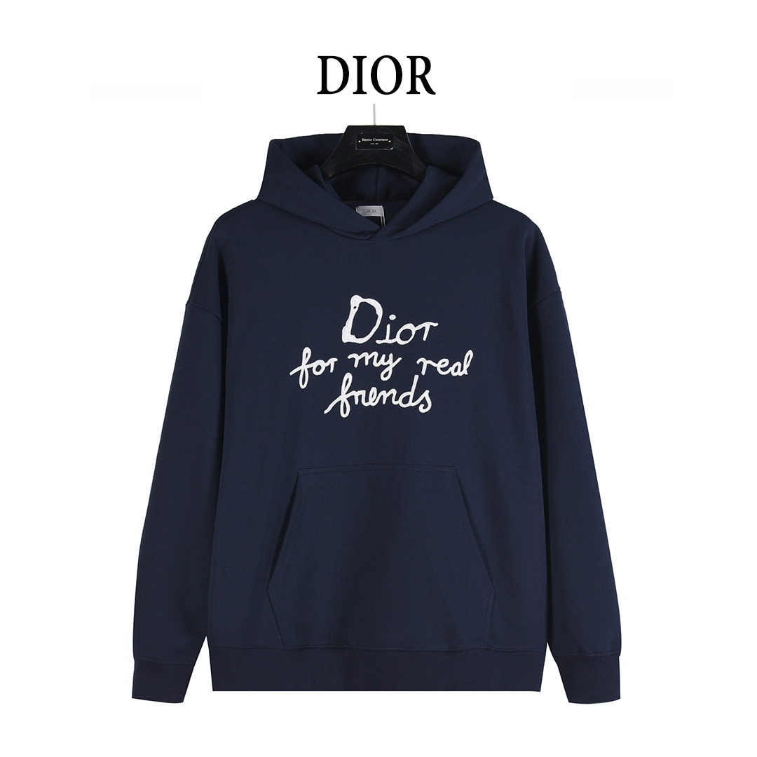 Dior/迪奥 And Hylton Nel联名 标语刺绣连帽卫衣 白色 蓝色