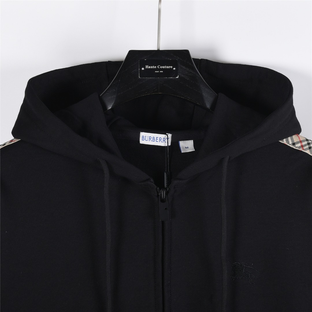 Burberry/巴宝莉 25Fw 侧边菱格纹织带战马刺绣双拉链套装外套 花灰色 黑色