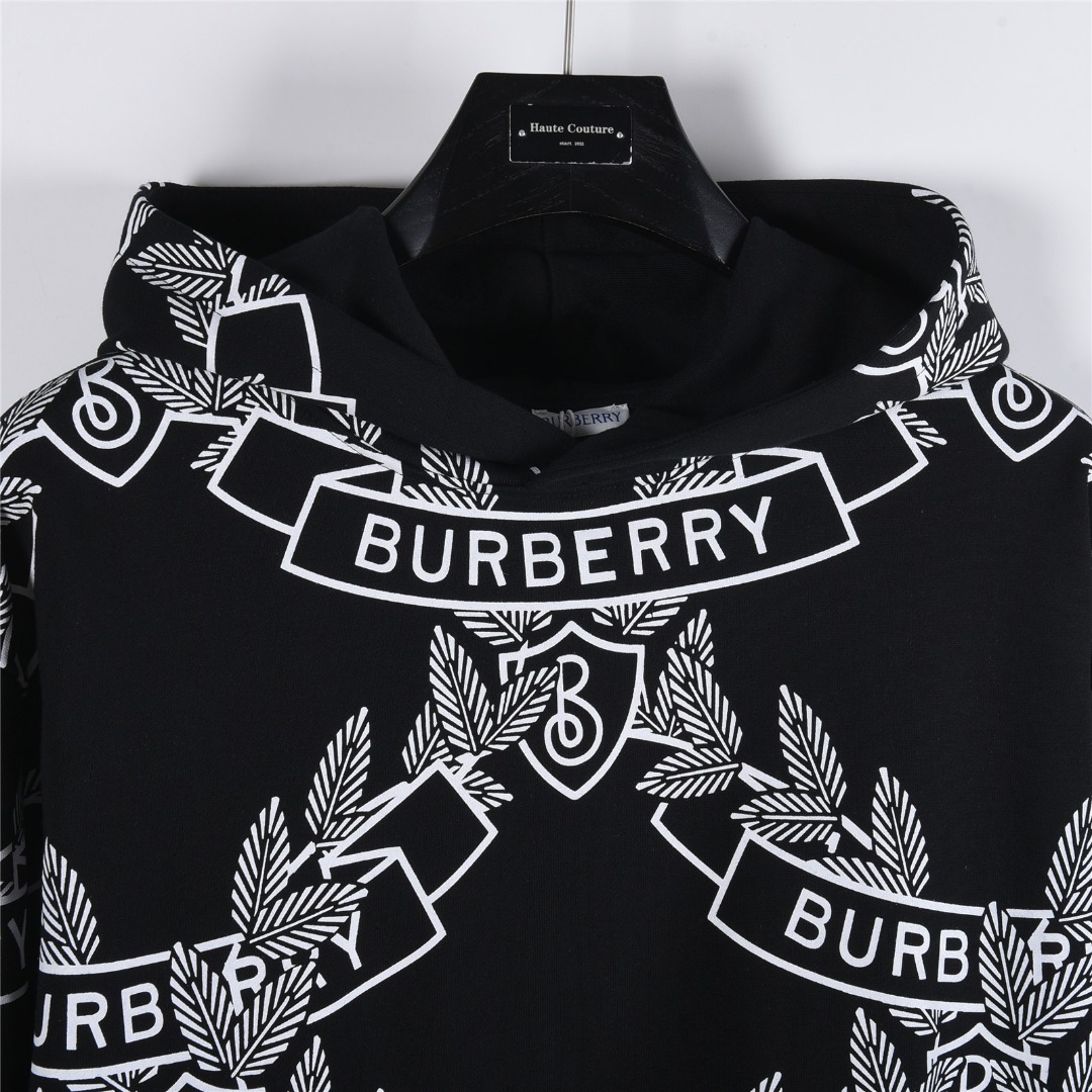 Burberry/巴宝莉 25Fw 经典麦穗字母满身印花logo圆领卫衣 黑色 白色
