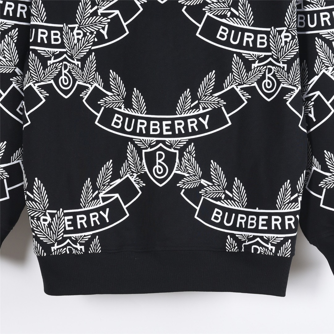 Burberry/巴宝莉 25Fw 经典麦穗字母满身印花logo圆领卫衣 黑色 白色