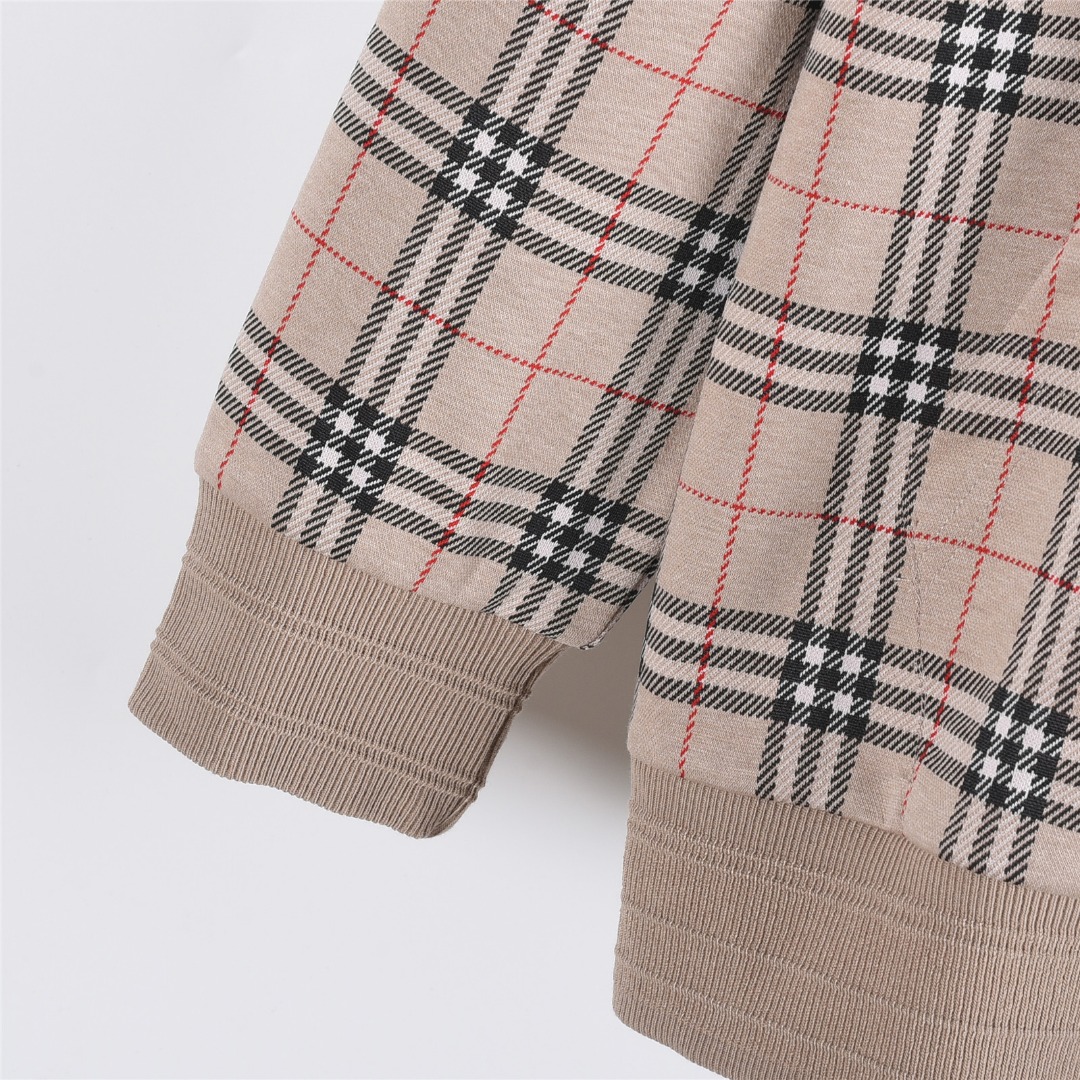 Burberry/巴宝莉 25Fw 格纹拉链抽绳连帽外套 卡其色 黑色