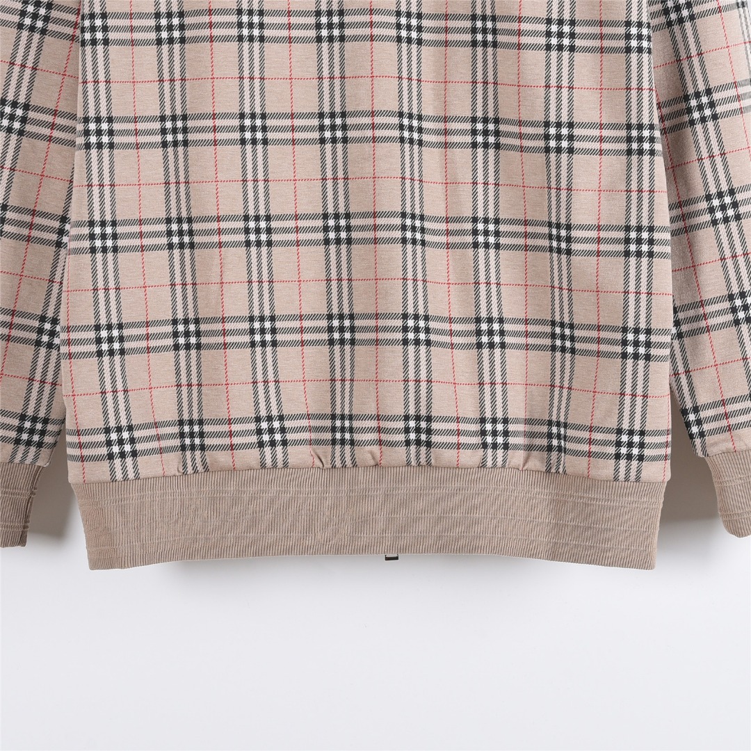 Burberry/巴宝莉 25Fw 格纹拉链抽绳连帽外套 卡其色 黑色