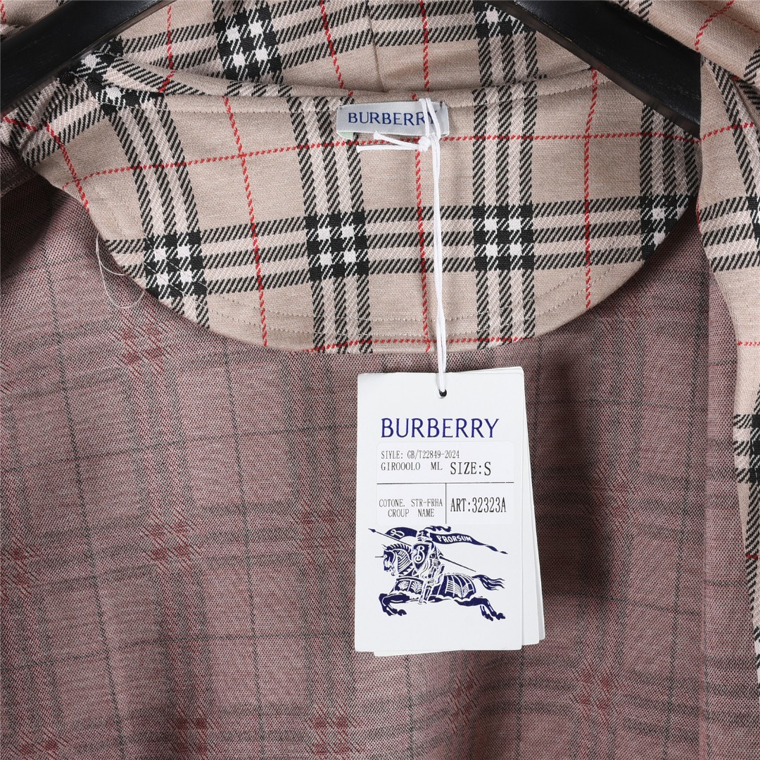 Burberry/巴宝莉 25Fw 格纹拉链抽绳连帽外套 卡其色 黑色