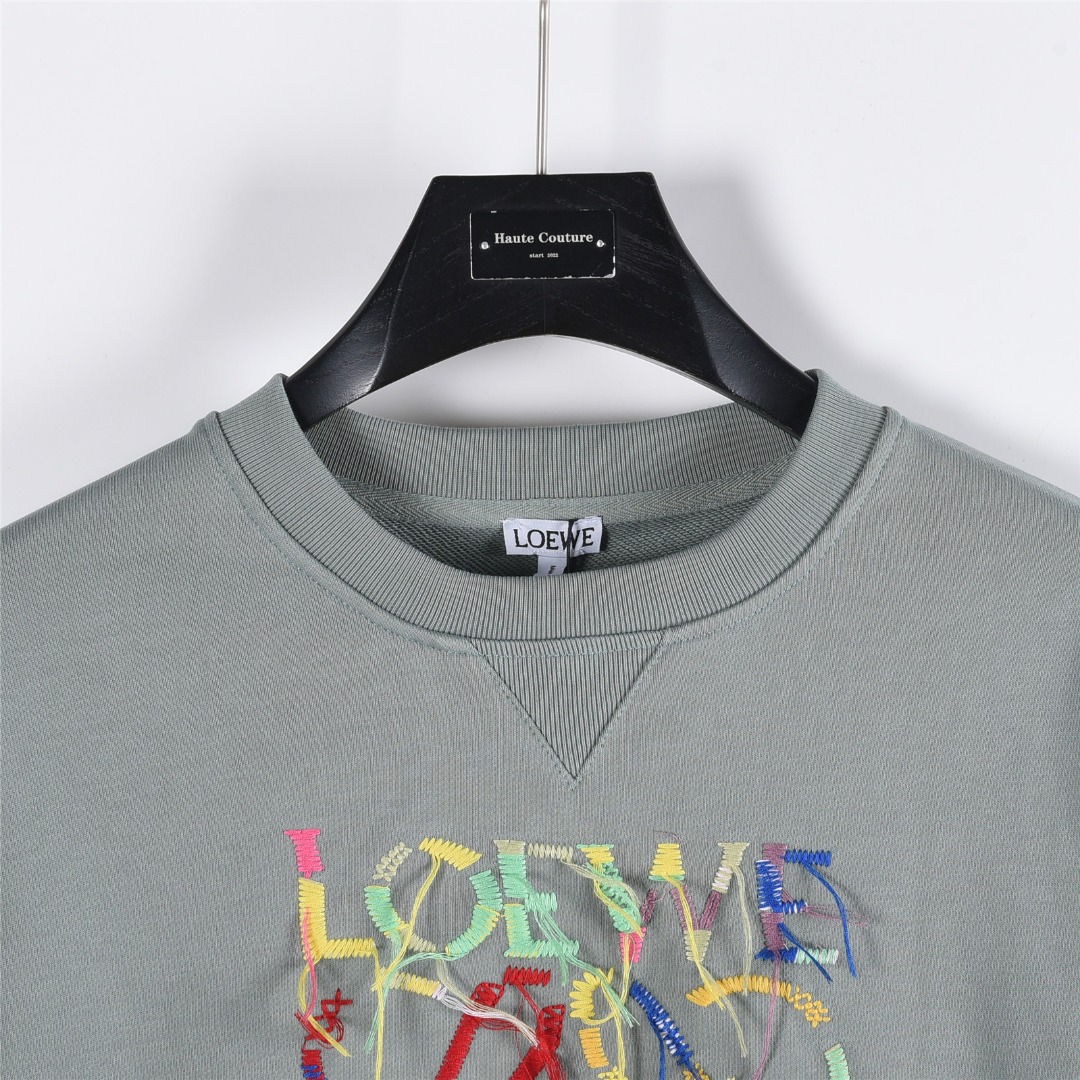 Loewe/罗意威 25Fw 彩色流苏拼色刺绣logo圆领卫衣黑色 白色 蓝色