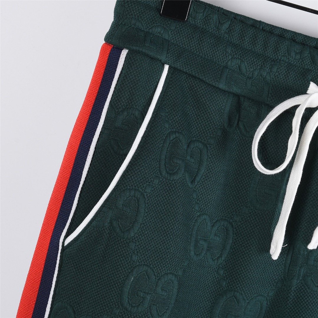 Gucci/古驰 25Fw 全幅双G提花红绿条织带套装运动长裤