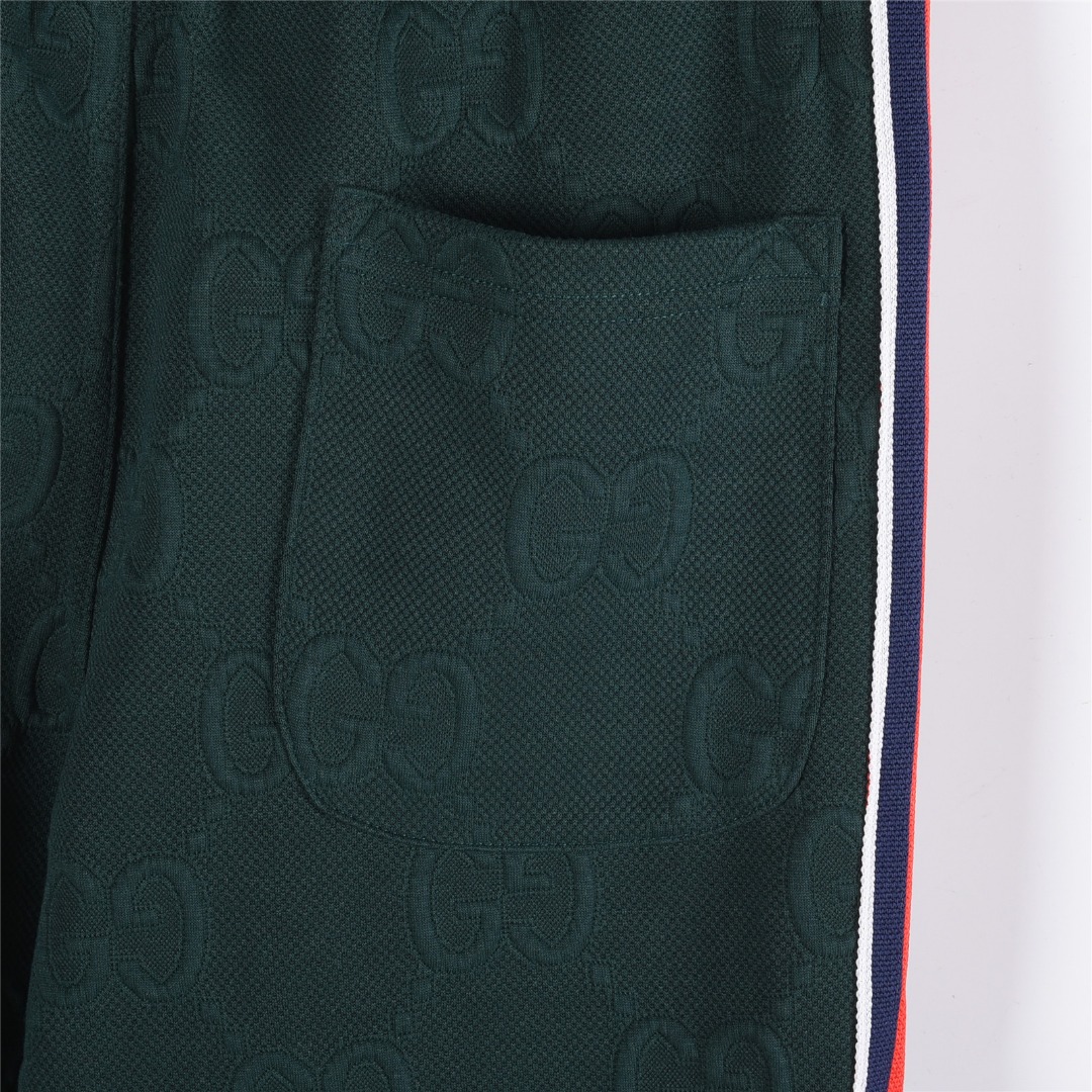 Gucci/古驰 25Fw 全幅双G提花红绿条织带套装运动长裤