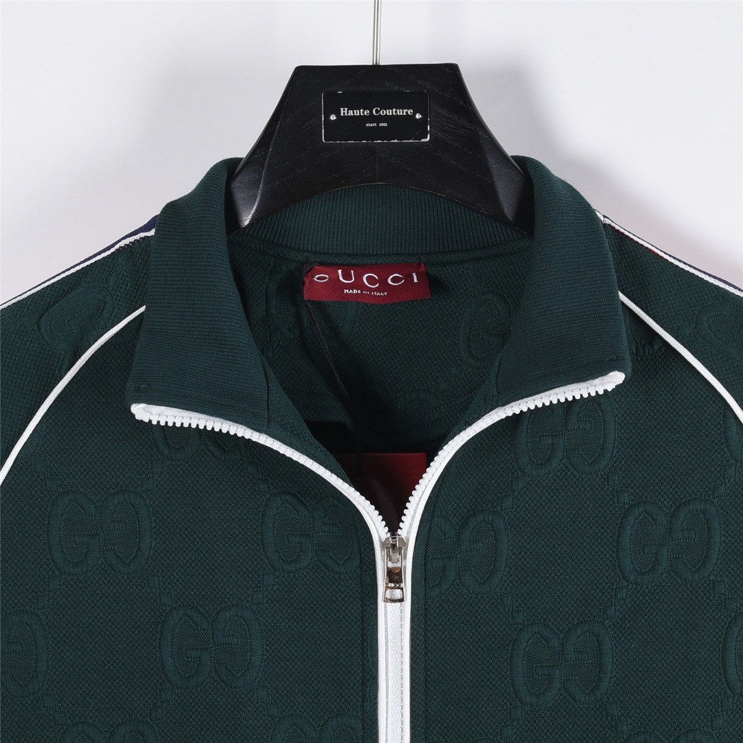 Gucci/古驰 25Fw 全幅双G提花红绿条织带套装外套 Gucci/古驰 25Fw 全幅双G提花红绿条织带套装外套