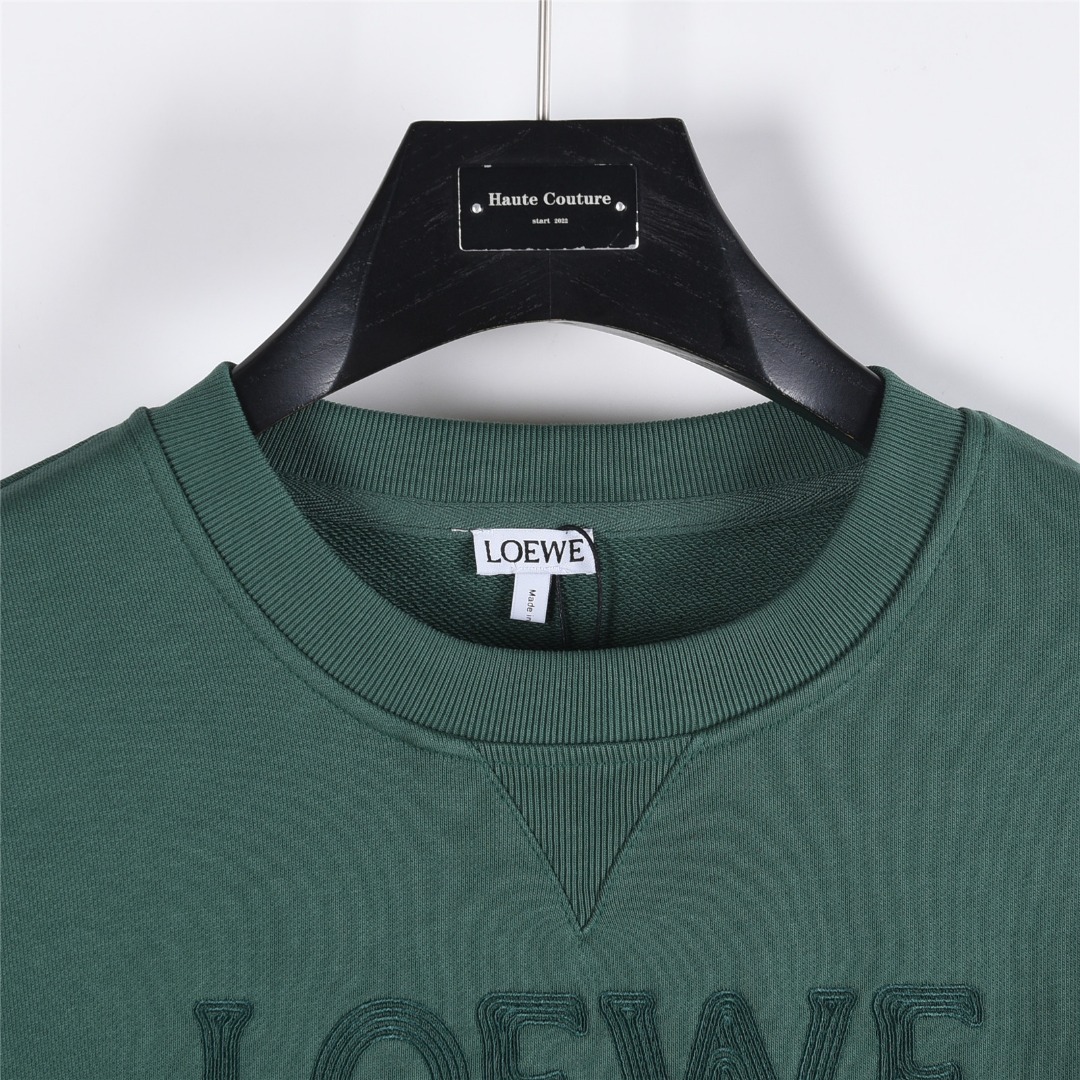 Loewe/罗意威 25fw 撞色字母针织图腾logo贴布刺绣卫衣 胸前经典双拼色万针刺绣简约字母米白色 黑色 绿色 卡其
