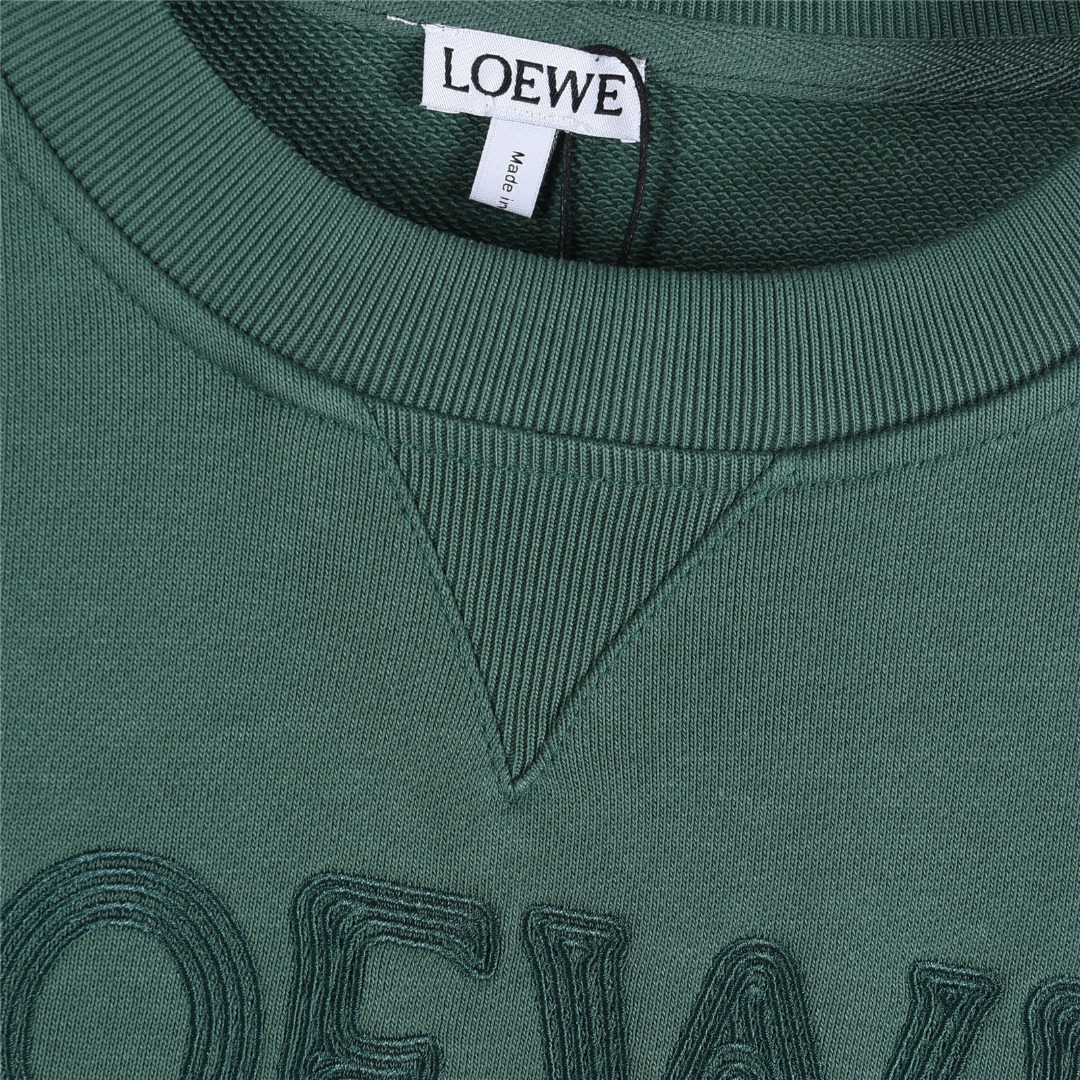 Loewe/罗意威 25fw 撞色字母针织图腾logo贴布刺绣卫衣 胸前经典双拼色万针刺绣简约字母米白色 黑色 绿色 卡其