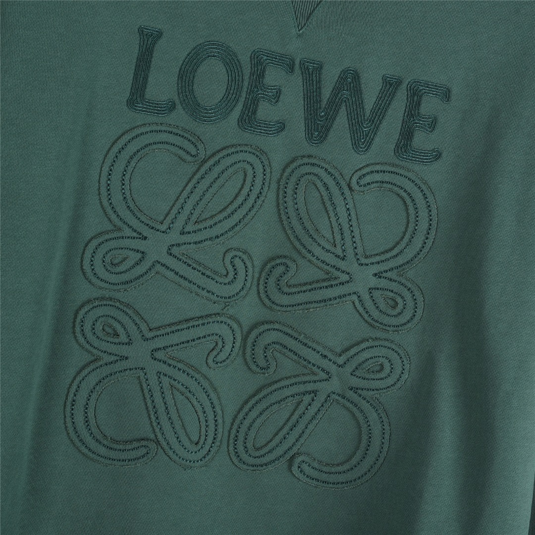 Loewe/罗意威 25fw 撞色字母针织图腾logo贴布刺绣卫衣 胸前经典双拼色万针刺绣简约字母米白色 黑色 绿色 卡其