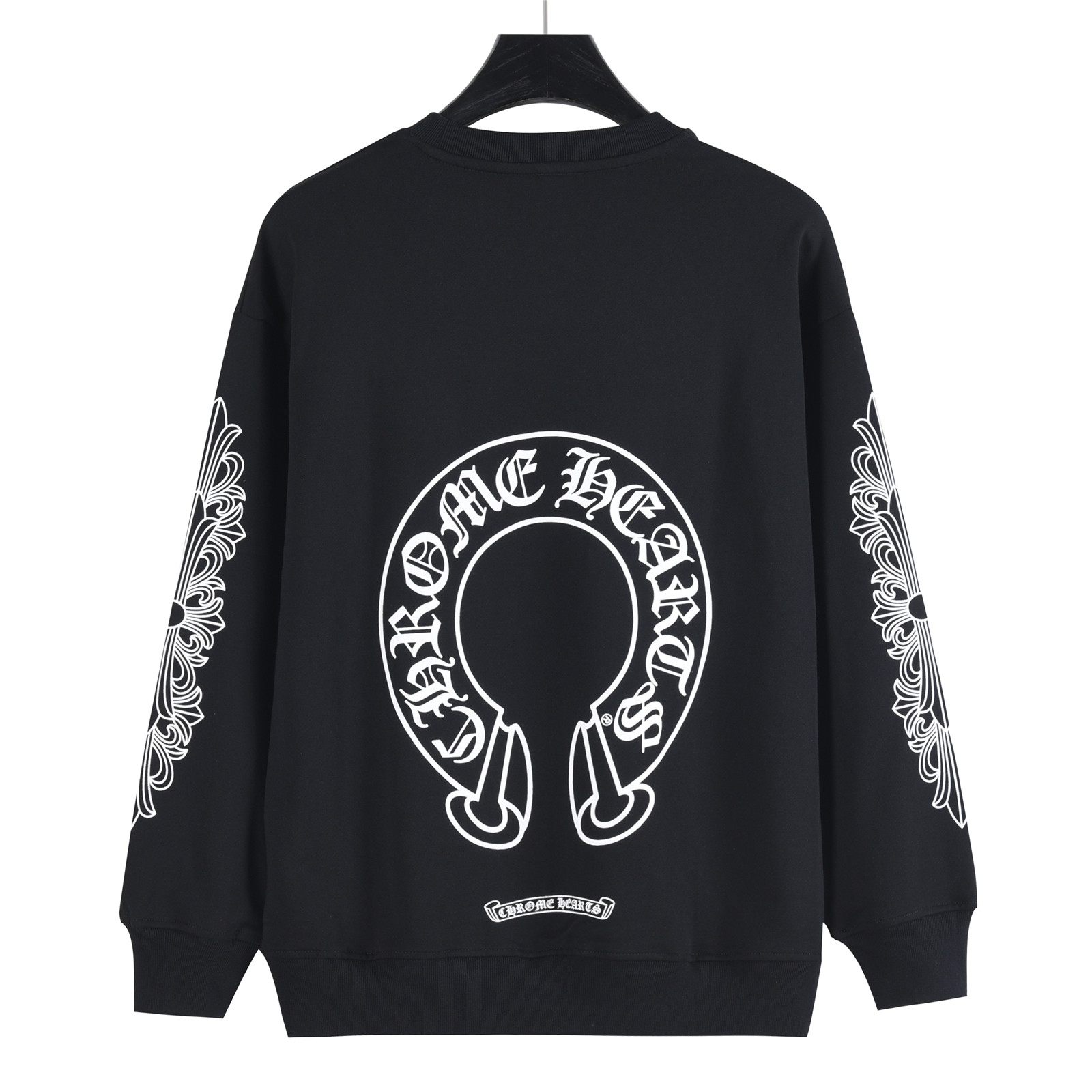 Chrome Hearts/克罗心 前后幅手袖马蹄梵文字母刺绣圆领卫衣 白色 黑色