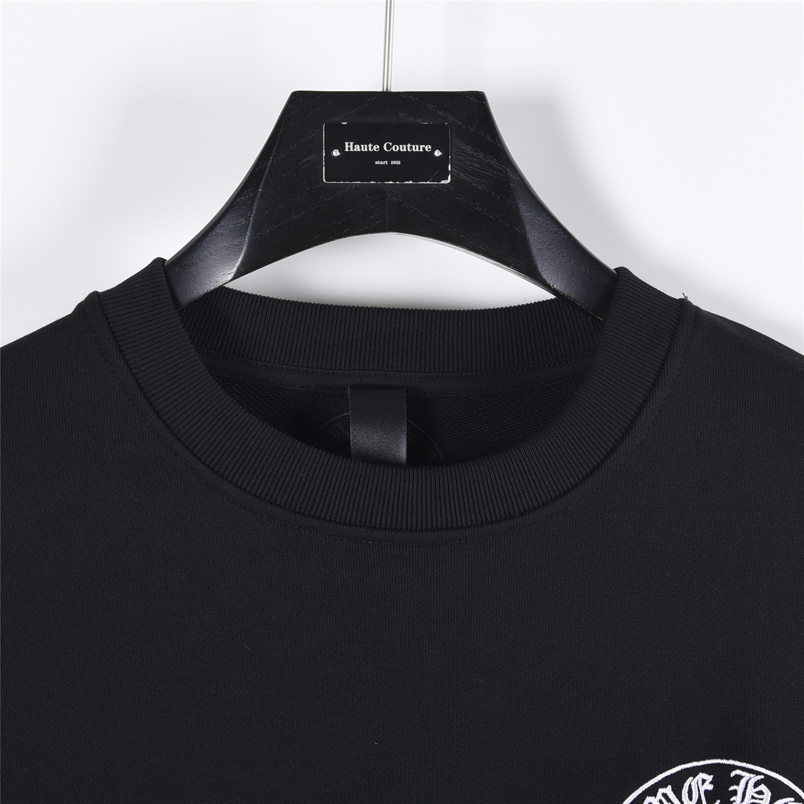 Chrome Hearts/克罗心 前后幅手袖马蹄梵文字母刺绣圆领卫衣 白色 黑色