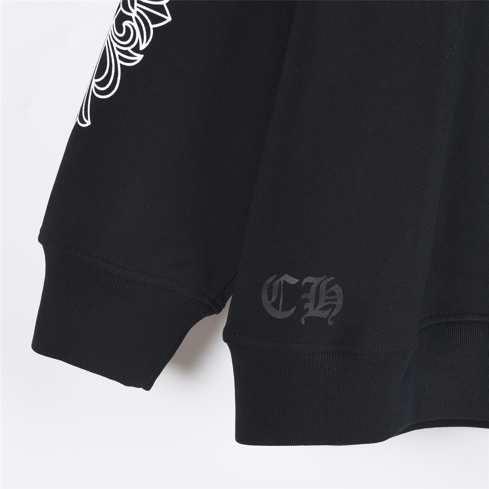 Chrome Hearts/克罗心 前后幅手袖马蹄梵文字母刺绣圆领卫衣 白色 黑色