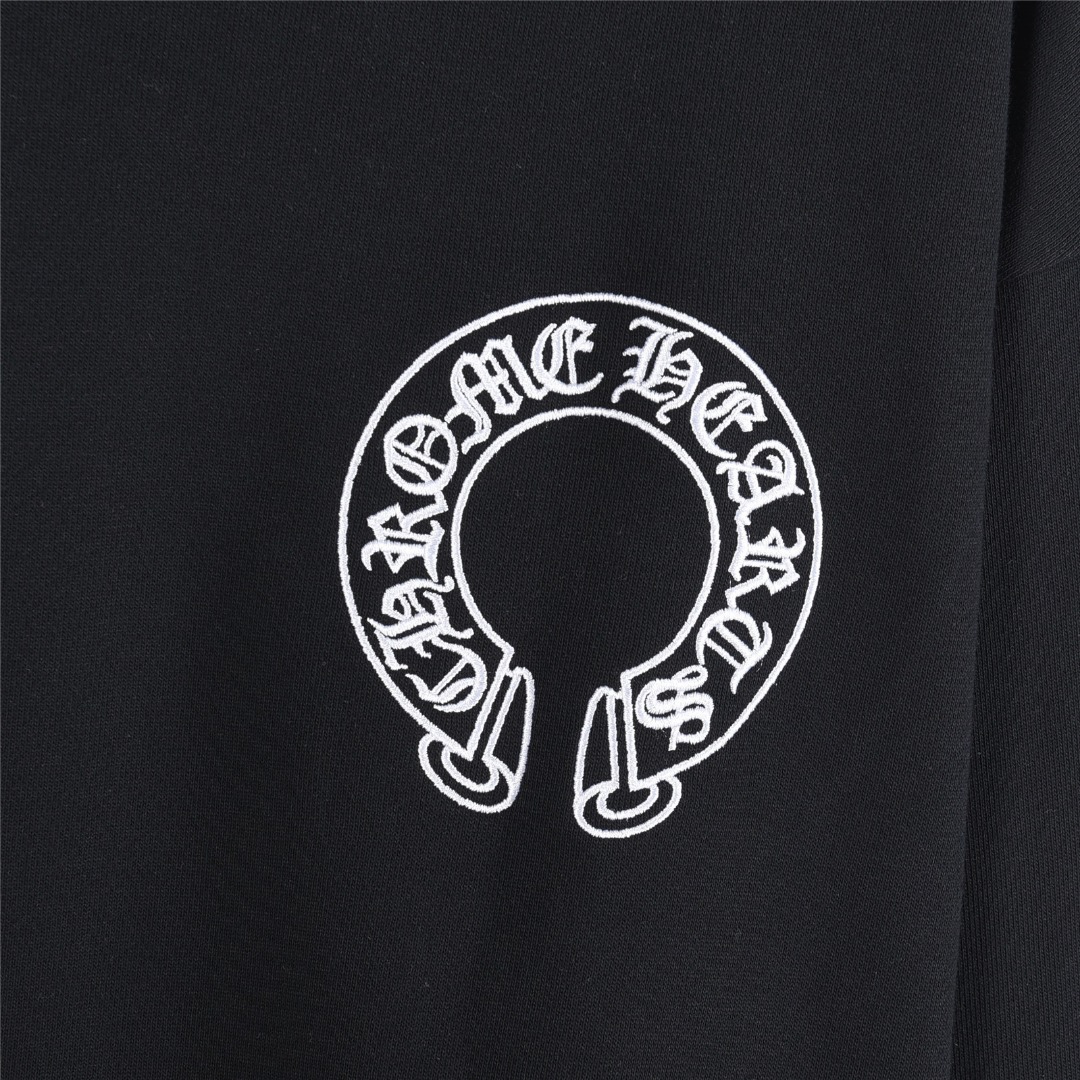 Chrome Hearts/克罗心 前后幅手袖马蹄梵文字母刺绣圆领卫衣 白色 黑色