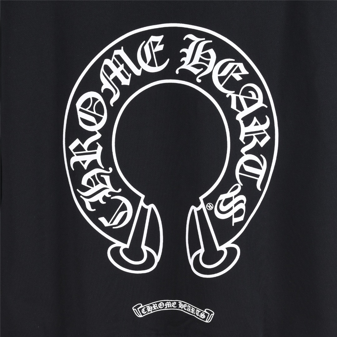 Chrome Hearts/克罗心 前后幅手袖马蹄梵文字母刺绣圆领卫衣 白色 黑色