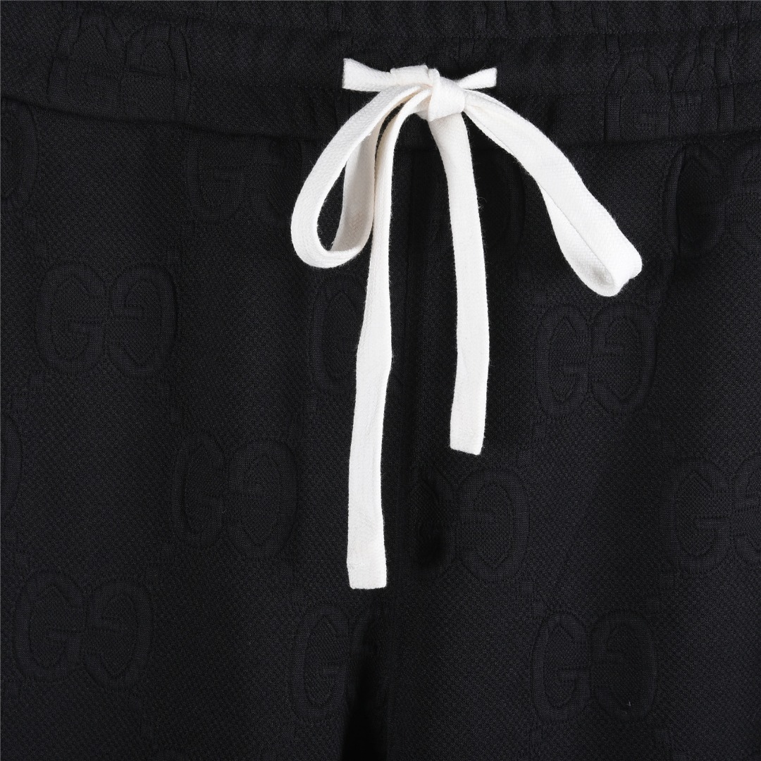 Gucci/古驰 25Fw 全幅双G提花红绿条织带套装运动长裤 黑色 墨绿色
