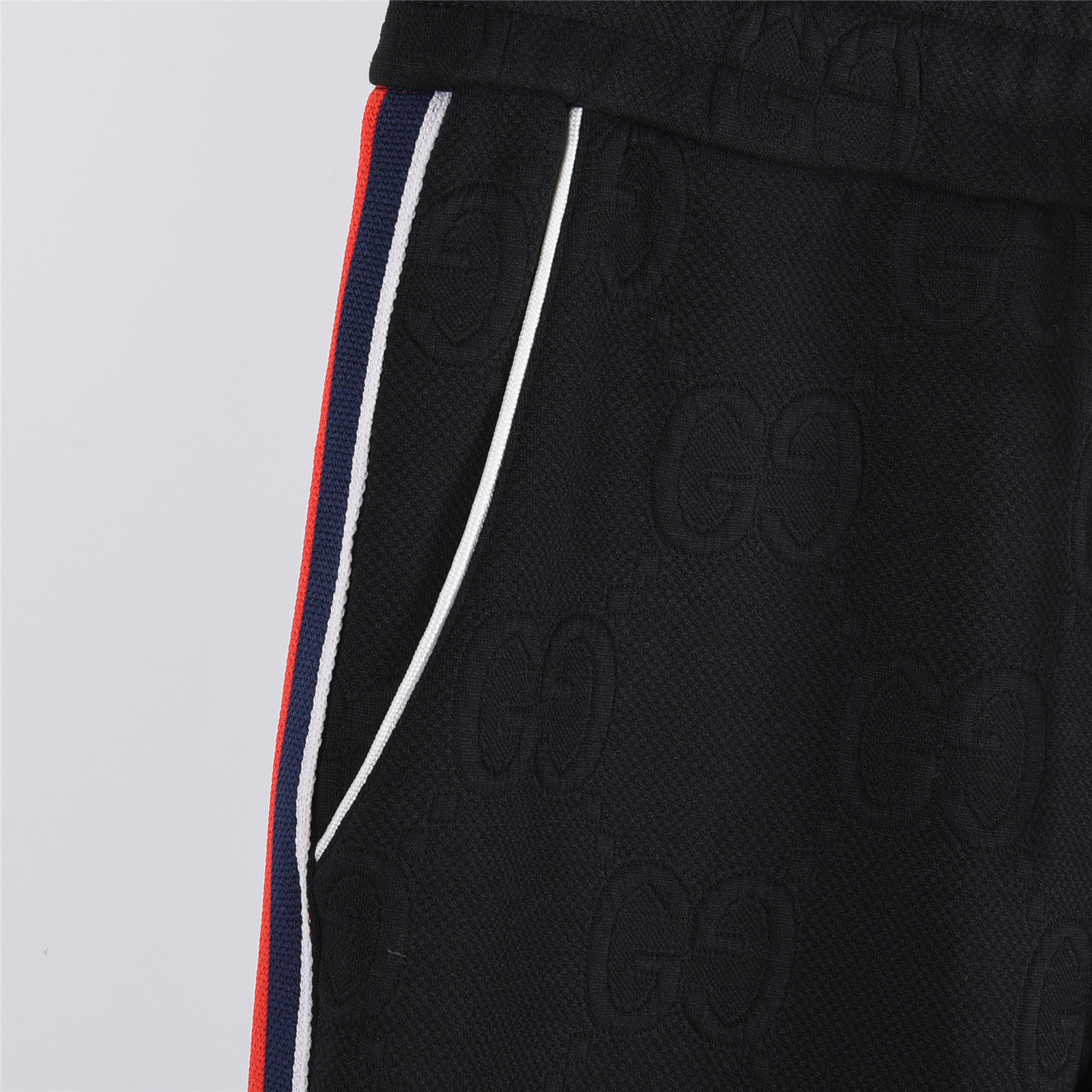 Gucci/古驰 25Fw 全幅双G提花红绿条织带套装运动长裤 黑色 墨绿色