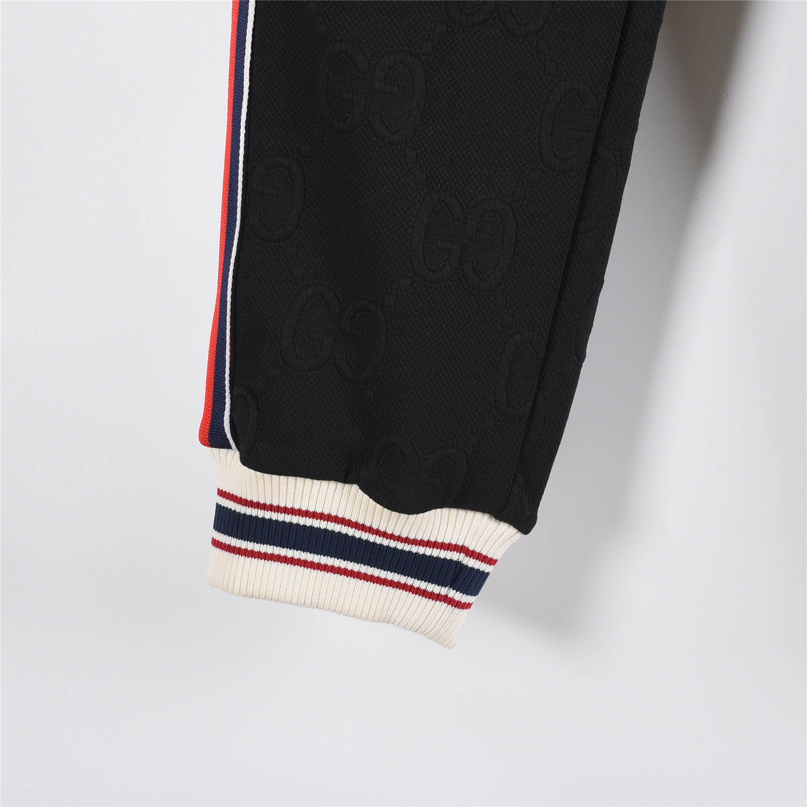 Gucci/古驰 25Fw 全幅双G提花红绿条织带套装运动长裤 黑色 墨绿色
