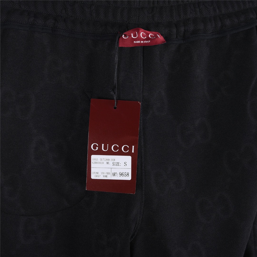 Gucci/古驰 25Fw 全幅双G提花红绿条织带套装运动长裤 黑色 墨绿色