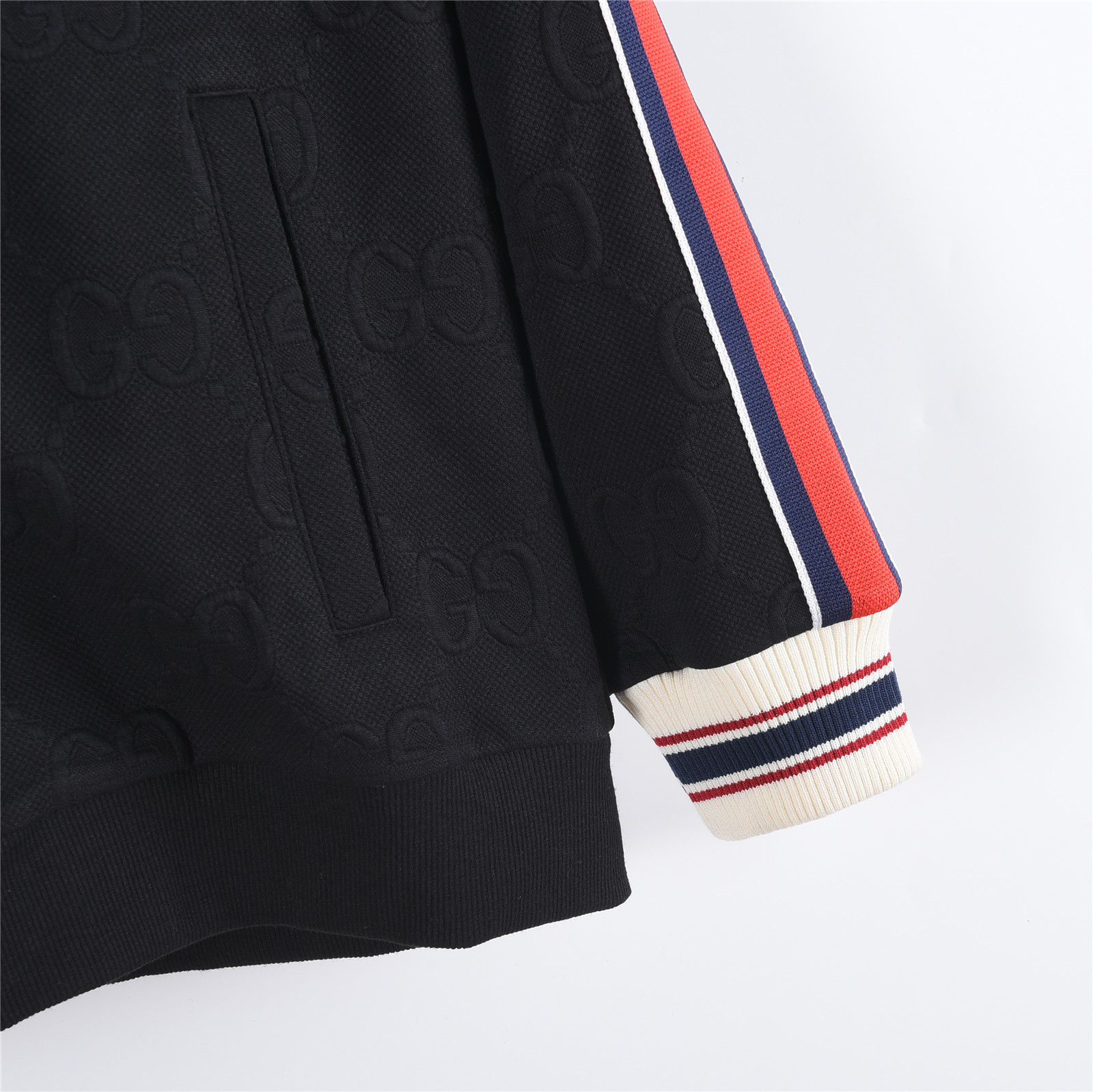 Gucci/古驰 25Fw 全幅双G提花红绿条织带套装外套 黑色 墨绿色