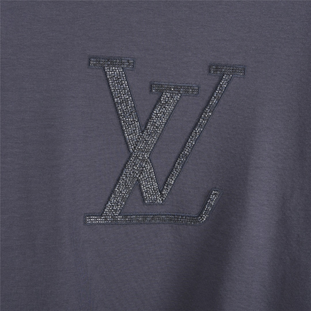 LouisVuitton/路易威登25Fw 大logo串珠榻榻米刺绣长袖T恤 黑色 白色 深灰