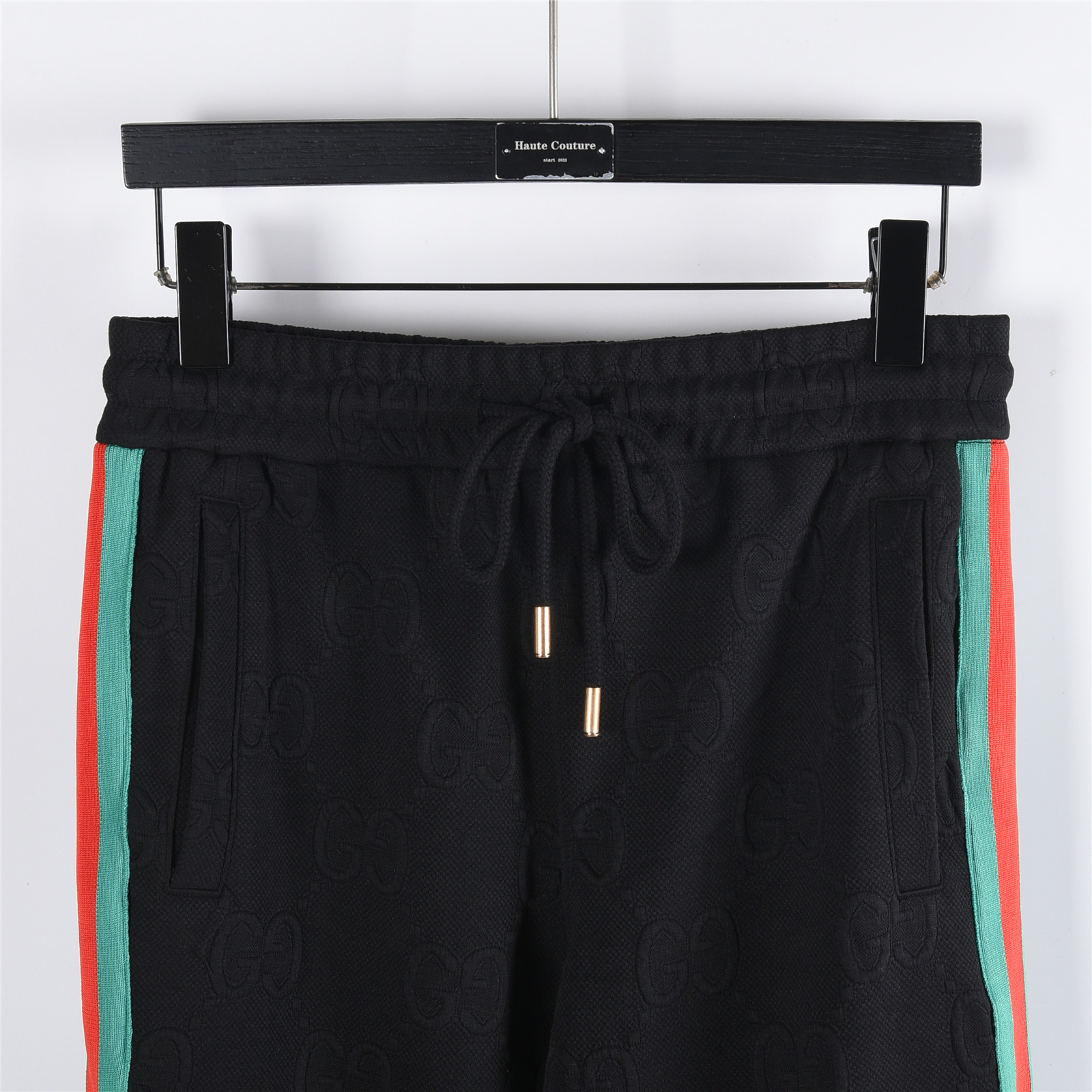 Gucci/古驰 25Fw 双G暗纹提花红绿织带拼接套装长裤 黑色 白色