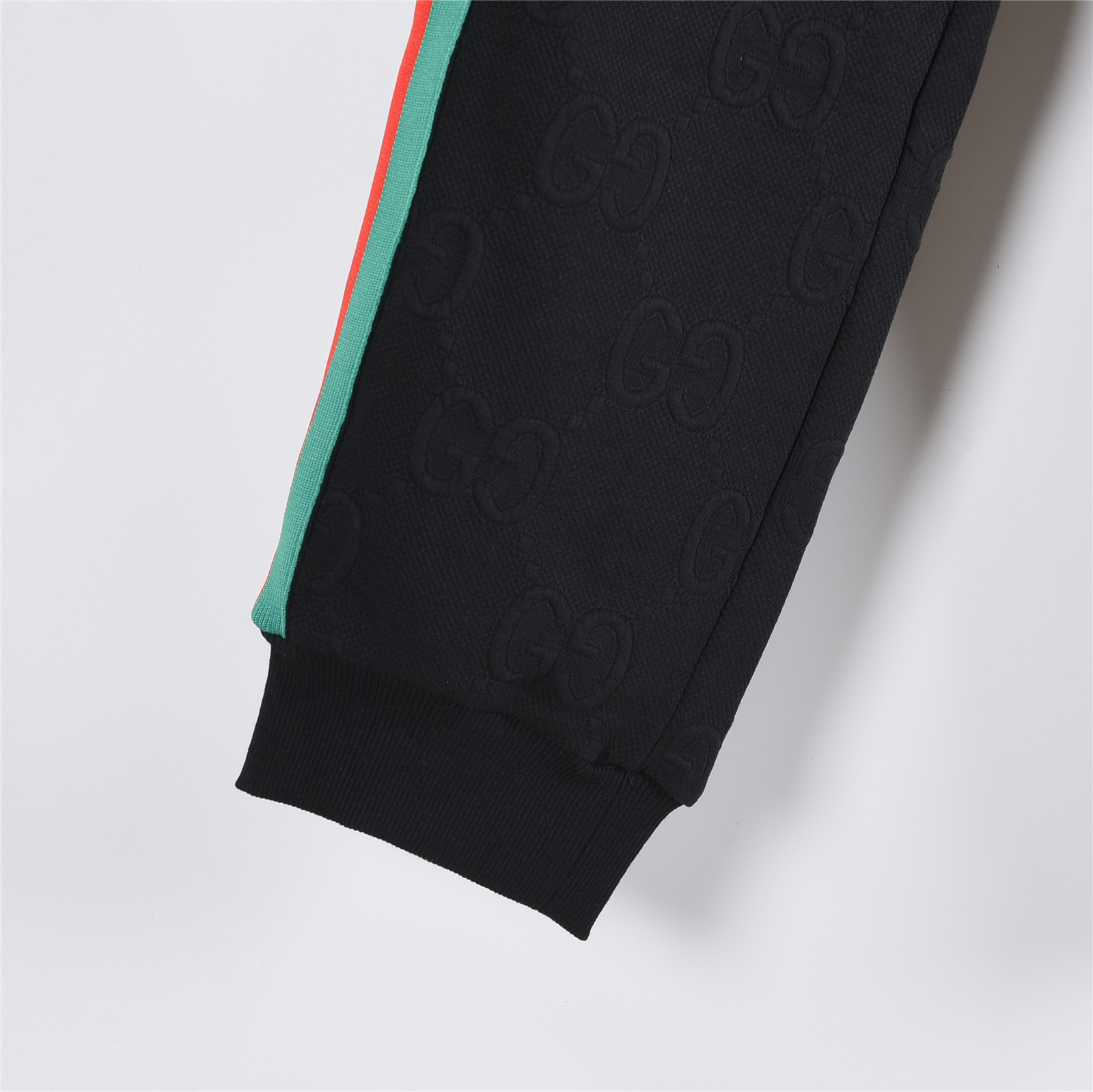 Gucci/古驰 25Fw 双G暗纹提花红绿织带拼接套装长裤 黑色 白色