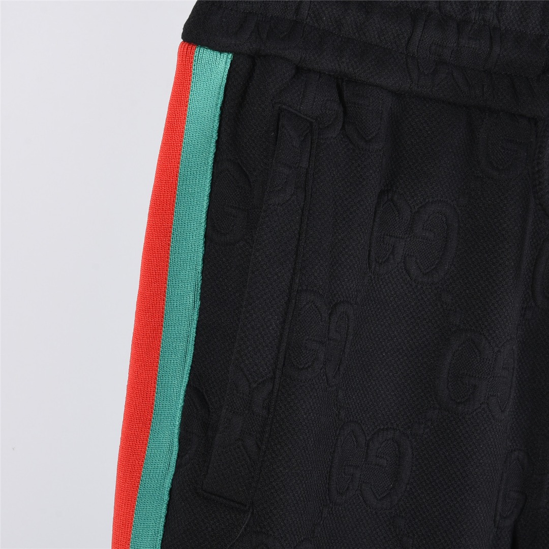 Gucci/古驰 25Fw 双G暗纹提花红绿织带拼接套装长裤 黑色 白色