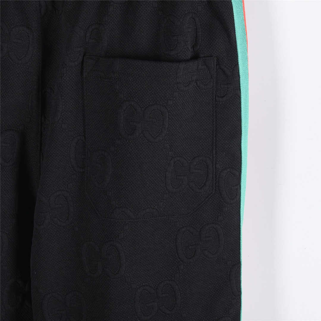 Gucci/古驰 25Fw 双G暗纹提花红绿织带拼接套装长裤 黑色 白色