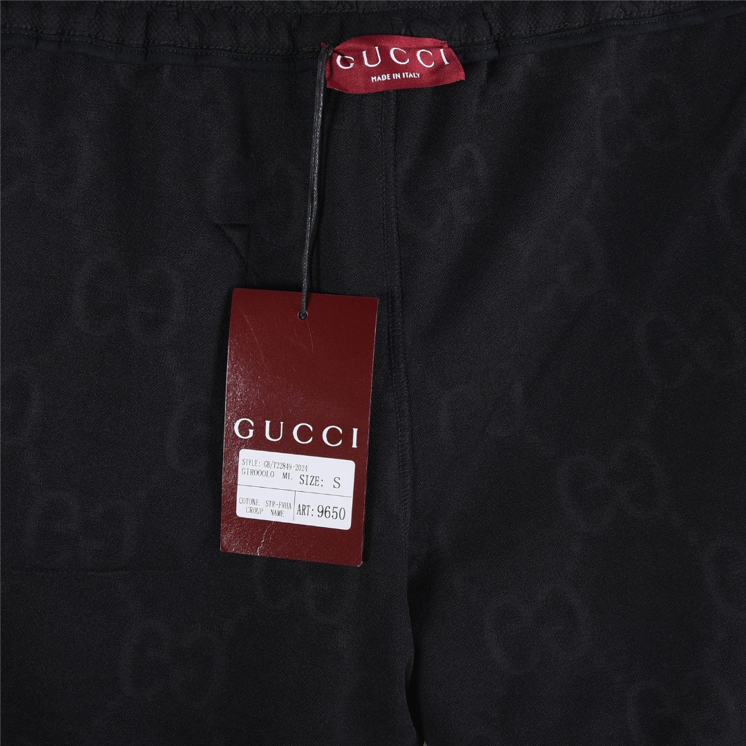 Gucci/古驰 25Fw 双G暗纹提花红绿织带拼接套装长裤 黑色 白色