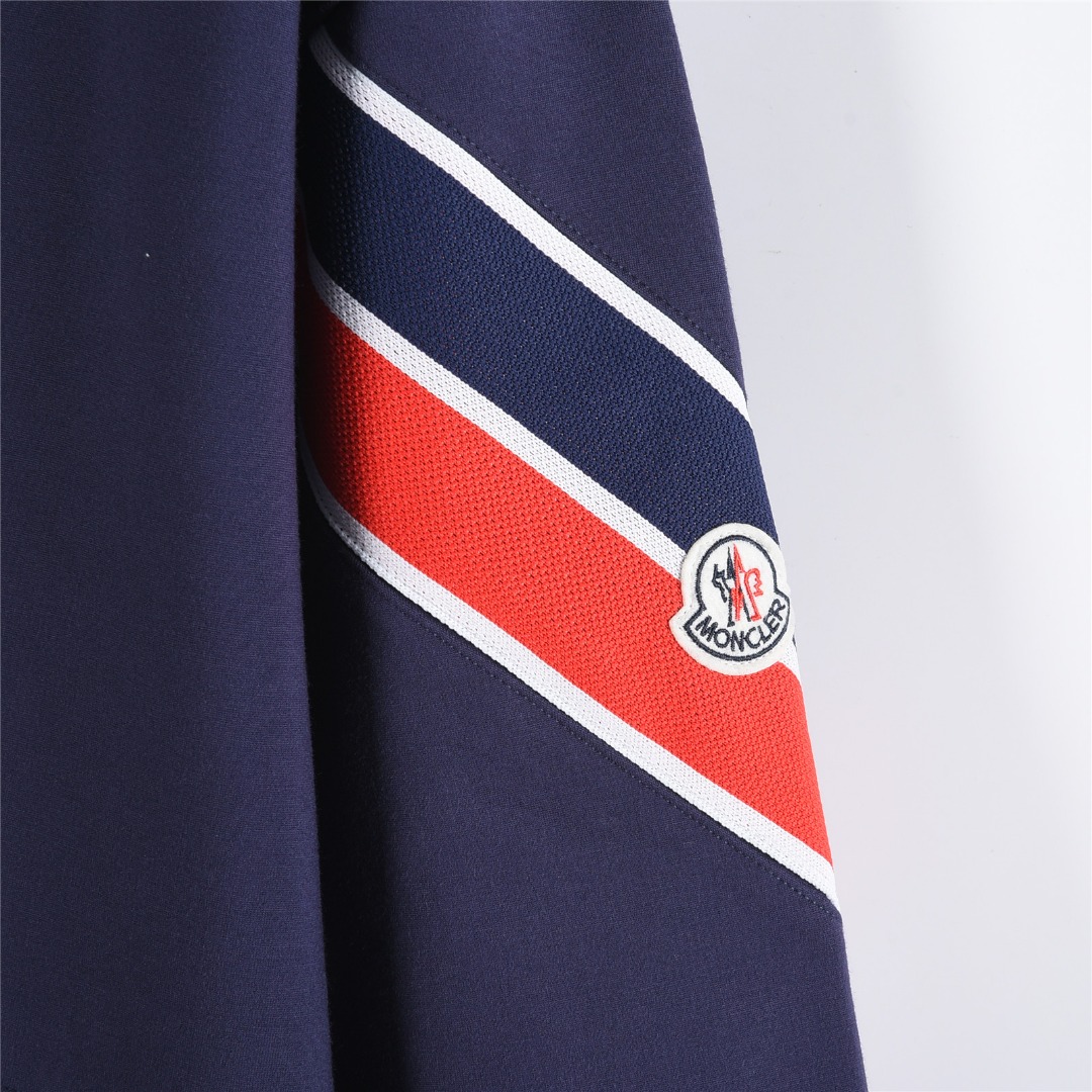 Moncler/蒙口 25Fw 红蓝织带拼接徽章logo套装拉链外套 宝蓝色