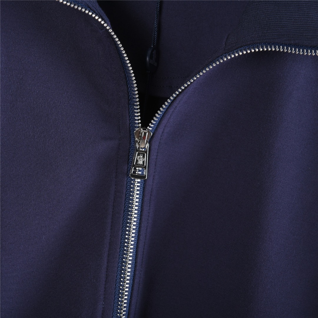 Moncler/蒙口 25Fw 红蓝织带拼接徽章logo套装拉链外套 宝蓝色