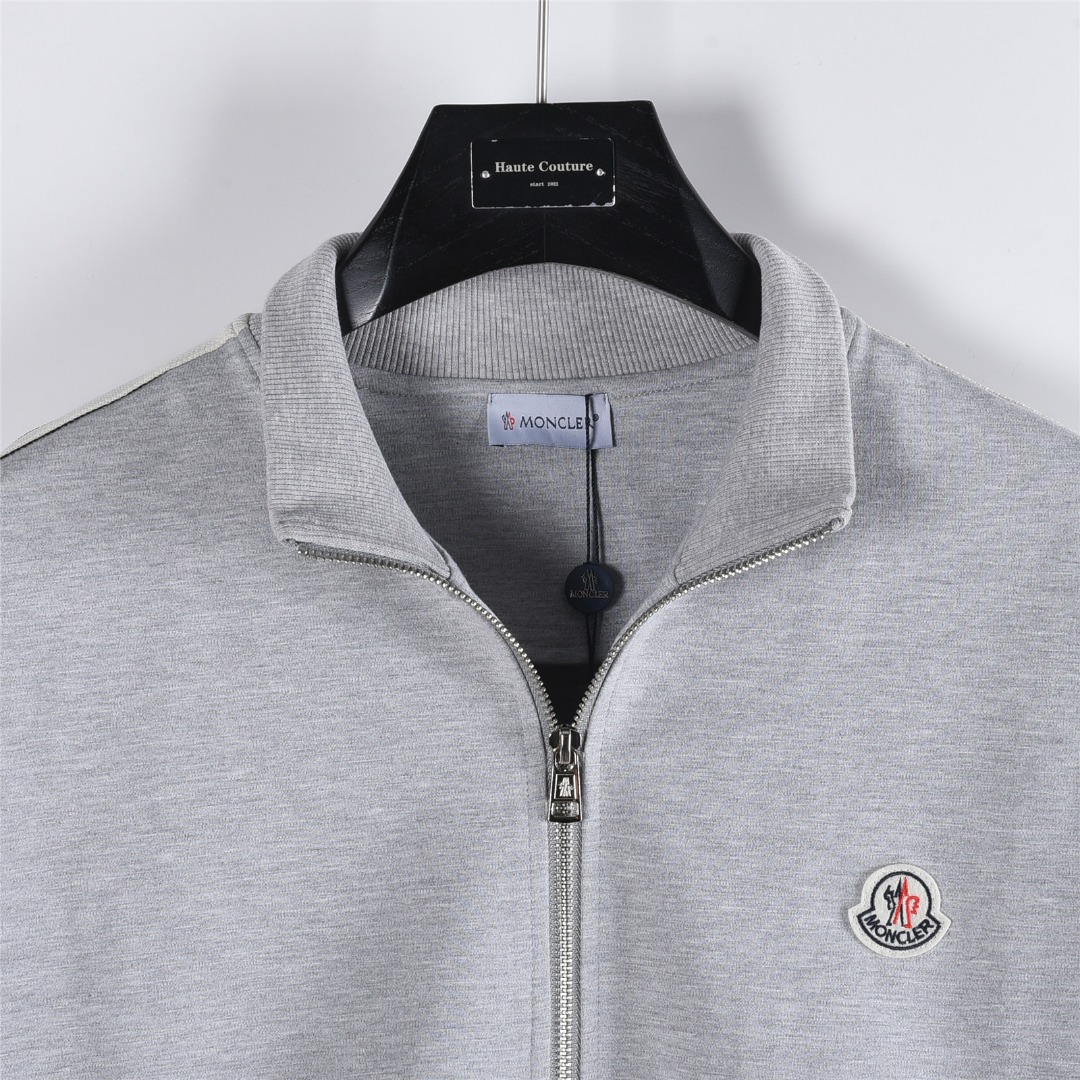 Moncler/蒙口 25Fw 简约徽标logo侧边织带拼接套装拉链外套 黑色 灰色