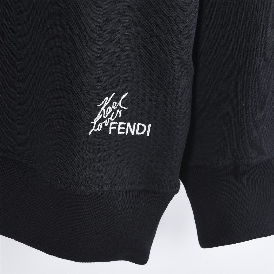 Fendi /芬迪 25Fw 老佛爷贴皮绣花字母签名Logo卫衣白色 黑色