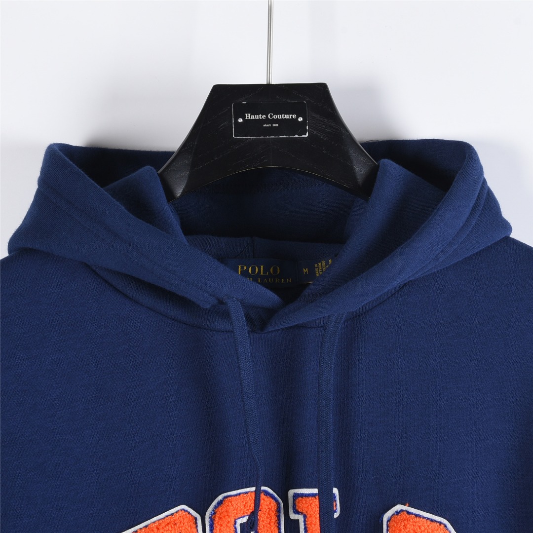 Ralph Lauren/拉夫劳伦 胸前毛巾绣logo薄绒连帽卫衣 灰色 蓝色