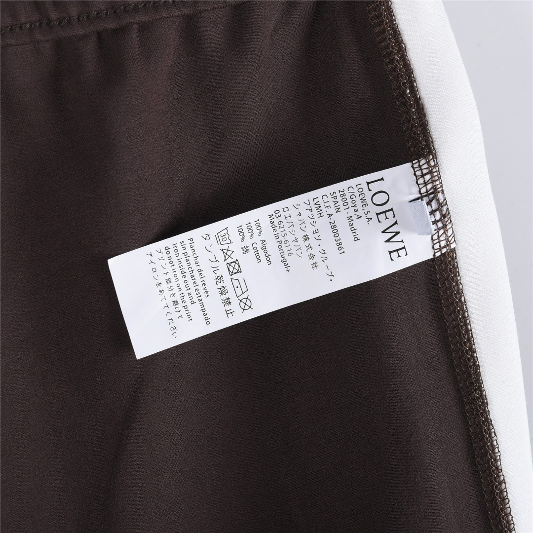 Loewe/罗意威 25Fw 拼色织带徽标刺绣套装长裤 裤腿白色织带装饰 棕色