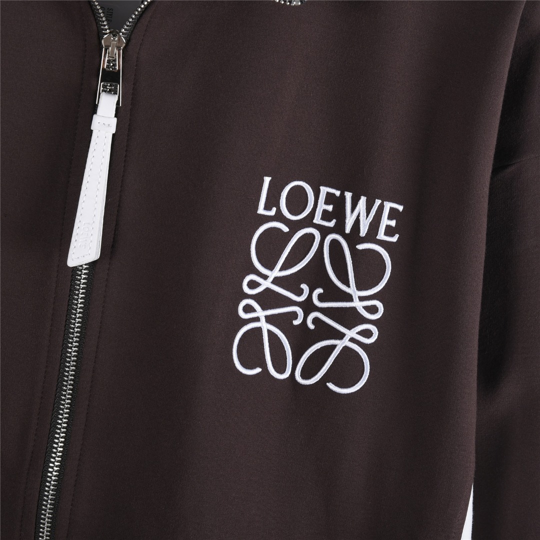 Loewe/罗意威 25Fw 拼色织带徽标刺绣套装拉链外套 棕色