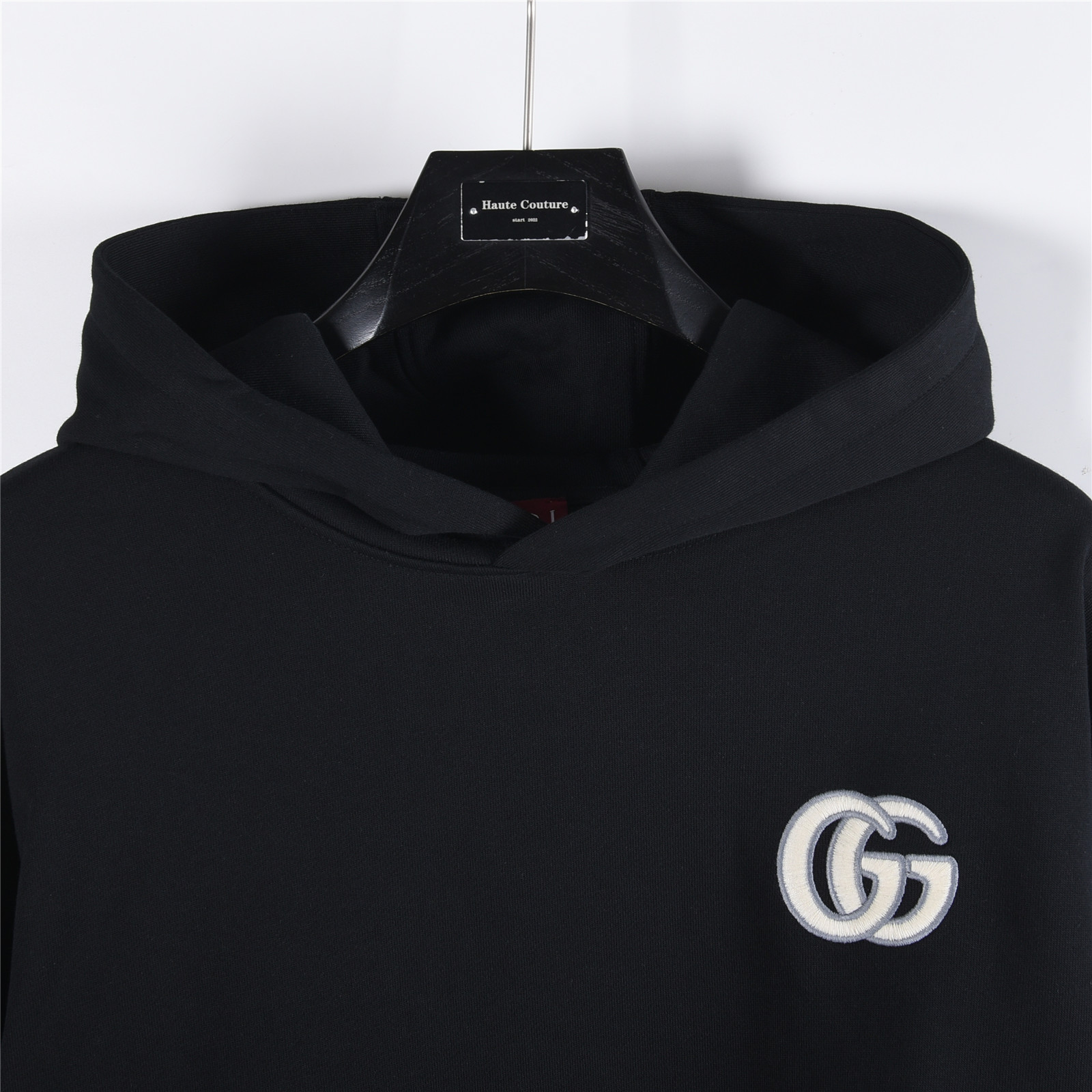 Gucci/古驰 25Fw 简约双G刺绣连帽卫衣 黑色