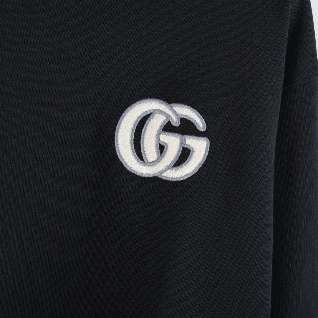 Gucci/古驰 25Fw 简约双G刺绣连帽卫衣 黑色