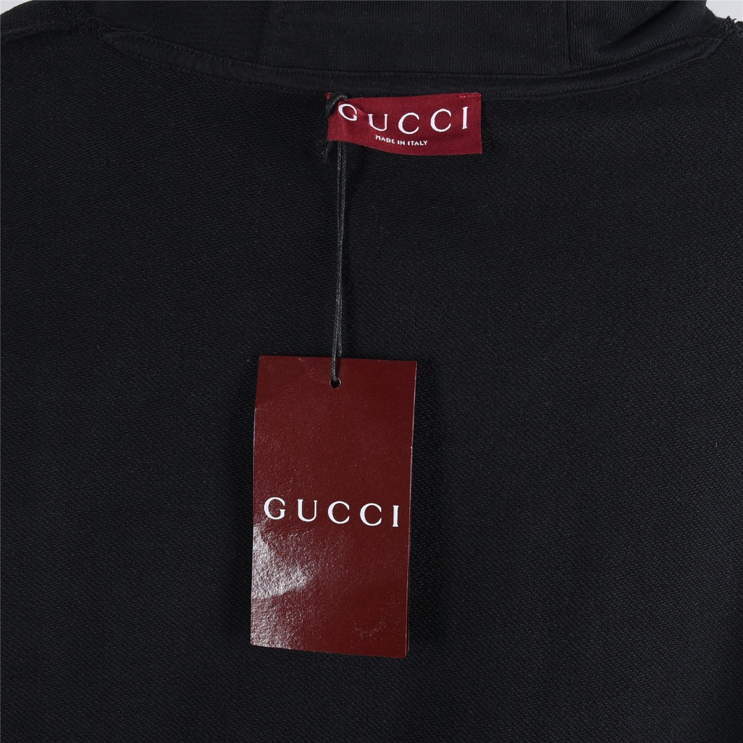 Gucci/古驰 25Fw 简约双G刺绣连帽卫衣 黑色